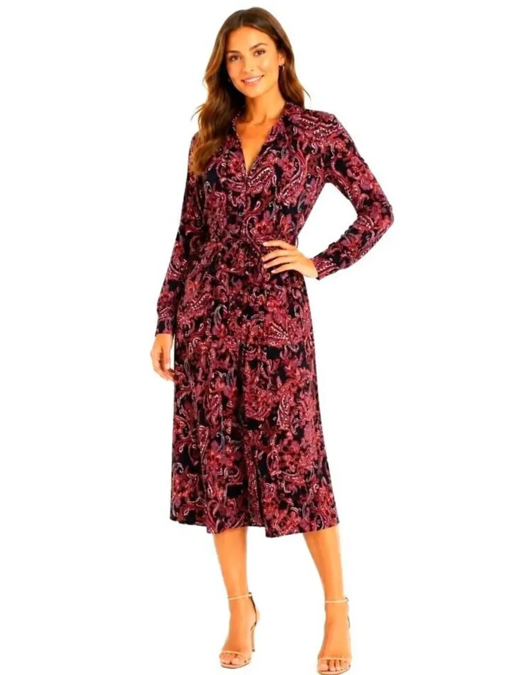 Jessica London knit midi dress featuring paisley red pink black Size 16W NWOT